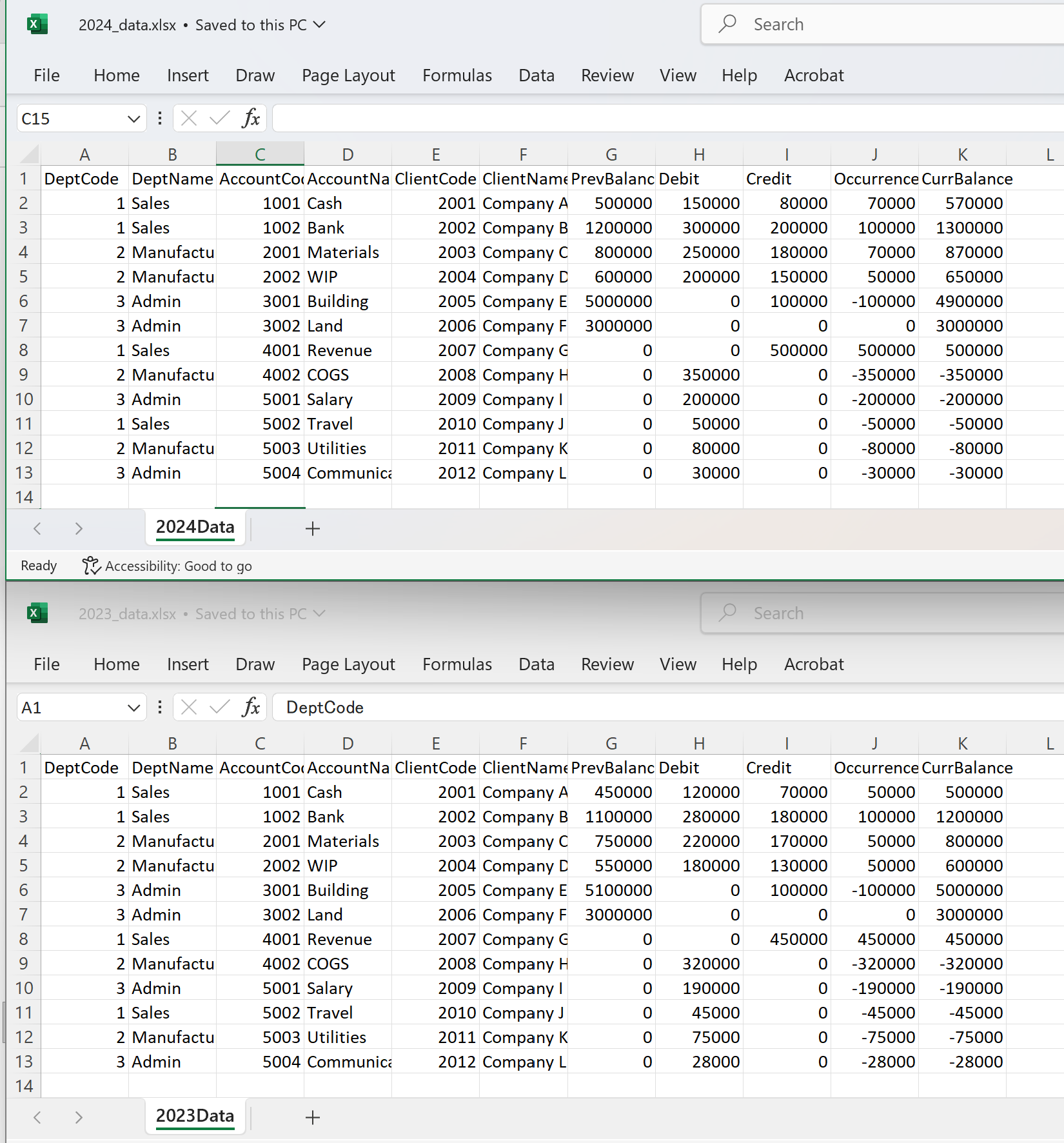 比較元データ画面(2つのファイルで前年対比を行う場合)